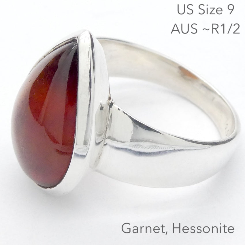Hessonite Garnet Ring | Teardrop Cab | 925 Silver | US Size 9 | AUS Size R1/2 | Stimulating Centering Creative | Prosperity | Crystal Heart Melbourne est 1986