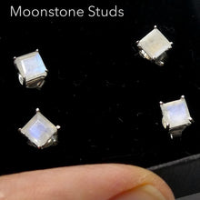 Load image into Gallery viewer, Rainbow Moonstone Stud Earrings | Faceted  Squares| 925 Sterling Silver | Genuine Gems from Crystal Heart Melbourne Australia since 1986
