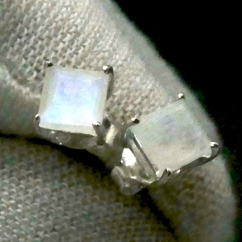 Rainbow Moonstone Stud Earrings | Faceted  Squares| 925 Sterling Silver | Genuine Gems from Crystal Heart Melbourne Australia since 1986
