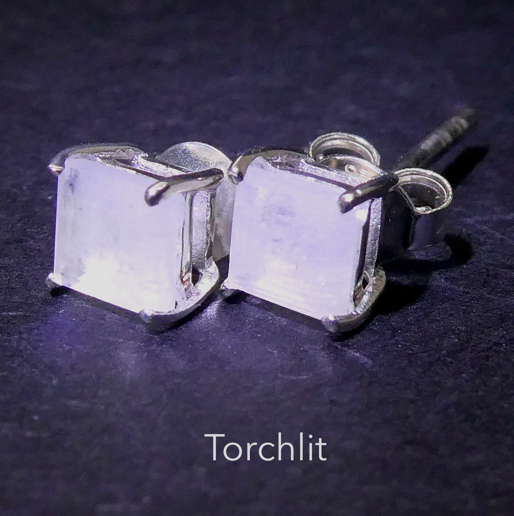 Rainbow Moonstone Stud Earrings | Faceted  Squares| 925 Sterling Silver | Genuine Gems from Crystal Heart Melbourne Australia since 1986
