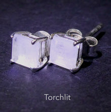 Load image into Gallery viewer, Rainbow Moonstone Stud Earrings | Faceted  Squares| 925 Sterling Silver | Genuine Gems from Crystal Heart Melbourne Australia since 1986

