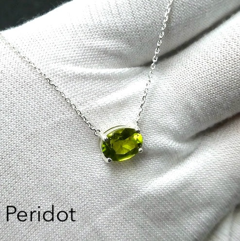 Peridot Necklace | Faceted Oval | 925 Sterling Silver | Dainty Setting | Genuine Gemstones from Crystal Heart Melbourne Est 1986