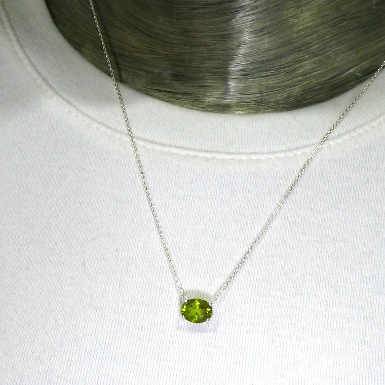 Peridot Necklace | Faceted Oval | 925 Sterling Silver | Dainty Setting | Genuine Gemstones from Crystal Heart Melbourne Est 1986