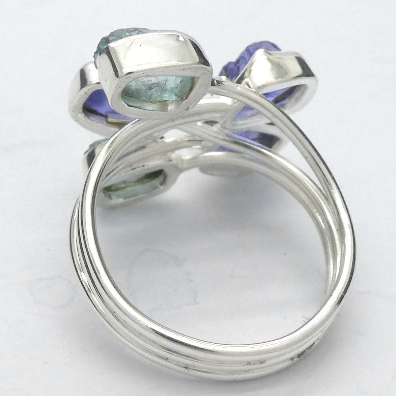 Tanzanite & Aquamarine Ring | 5 Raw Nuggets,  | 925 Sterling Silver |  Blue-Purple | Spiritual Evolution | US Size 8.5 | AUS Size Q1/2 | Crystal Heart Melbourne est 1986