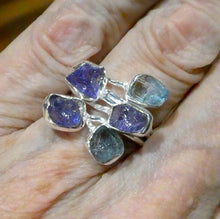 Load image into Gallery viewer, Tanzanite &amp; Aquamarine Ring | 5 Raw Nuggets,  | 925 Sterling Silver |  Blue-Purple | Spiritual Evolution | US Size 8.5 | AUS Size Q1/2 | Crystal Heart Melbourne est 1986
