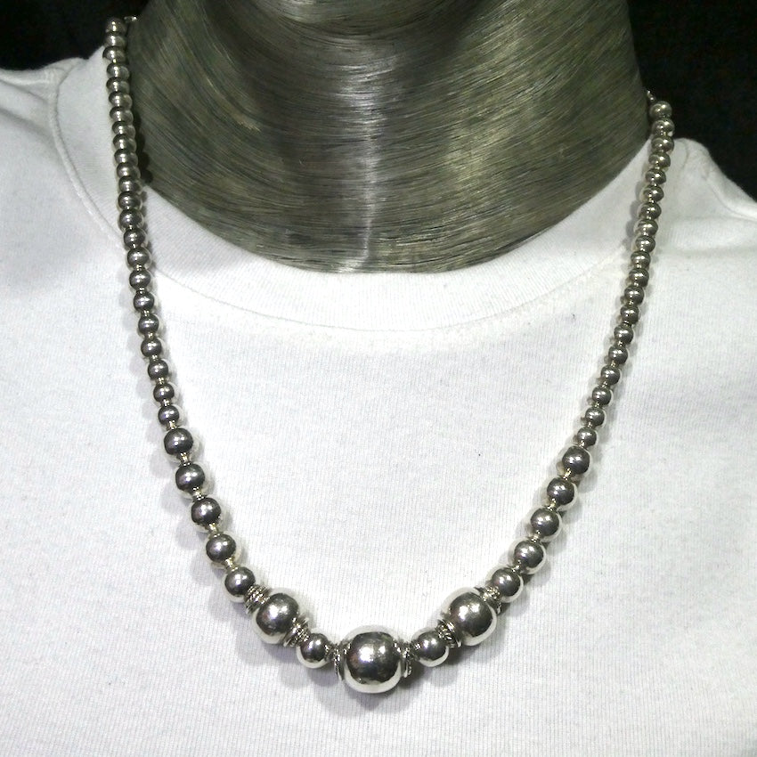 Silver Necklace | graded hollow spheres | 925 Sterling Silver | Designer | Crystal Heart Melbourne Est 1986
