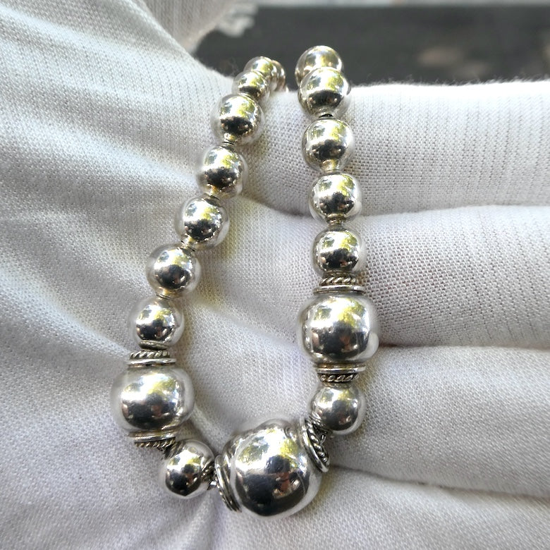 Silver Necklace | graded hollow spheres | 925 Sterling Silver | Designer | Crystal Heart Melbourne Est 1986