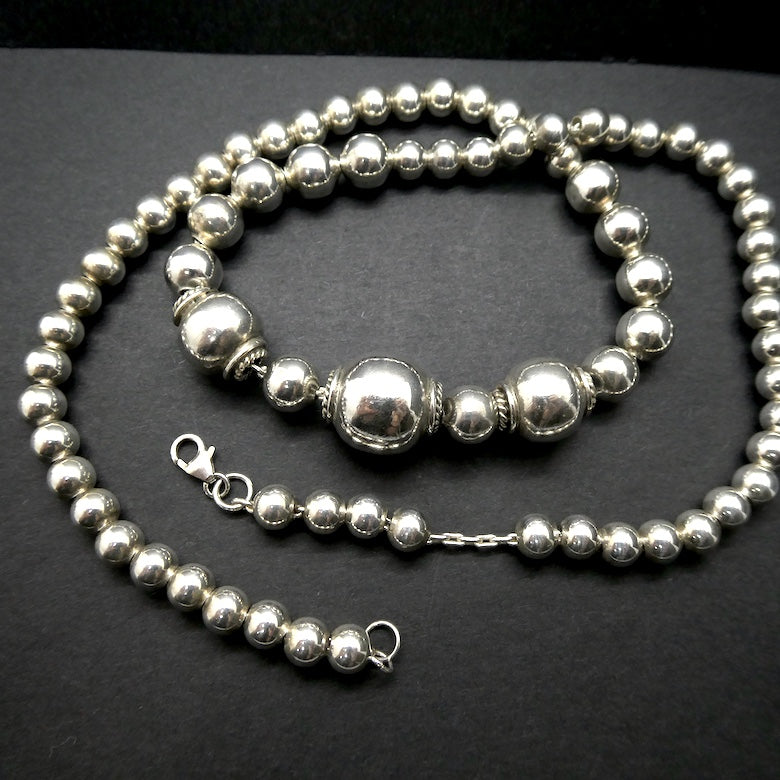 Silver Necklace | graded hollow spheres | 925 Sterling Silver | Designer | Crystal Heart Melbourne Est 1986