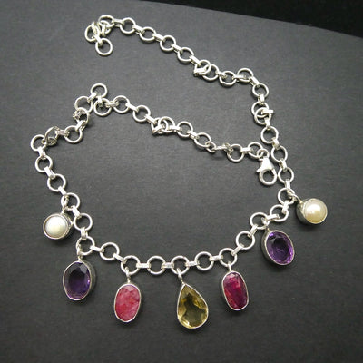 Silver Necklace | Seven gemstones | Amethyst | Pearl | Ruby | Citrine | 925 Sterling Silver | Designer | Crystal Heart Melbourne Est 1986