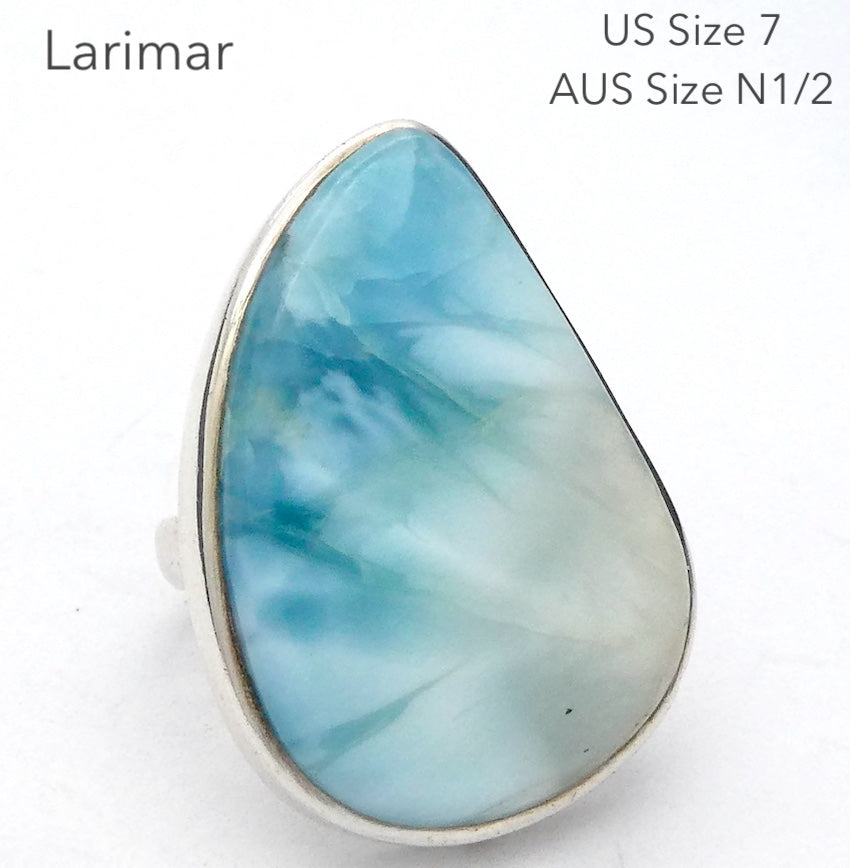 Larimar Ring | 925 Sterling Silver | Freeform | US Size 7 | AUS  N1/2  | Dominican Republic Caribbean | Oceanic Sky Pectolite | Crystal Heart Melbourne est 1986