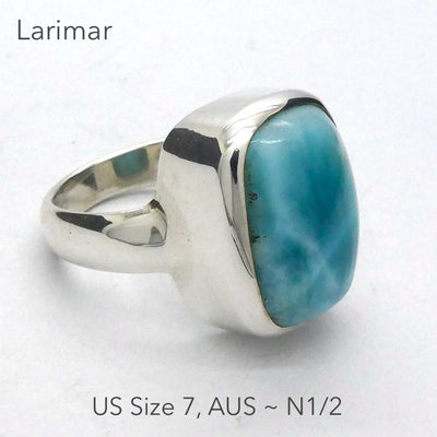 Larimar Ring | 925 Sterling Silver | Cabochon | US Size 7| AUS  N1/2 | Dominican Republic Caribbean | Sky blue Pectolite variety | Crystal Heart Australia est 1986