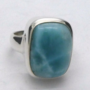 Larimar Ring | 925 Sterling Silver | Cabochon | US Size 7| AUS  N1/2 | Dominican Republic Caribbean | Sky blue Pectolite variety | Crystal Heart Australia est 1986