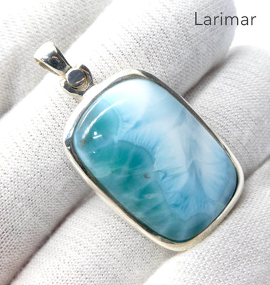 Larimar Pendant | 925 Sterling Silver | Oblong Cab | Bezel Set | Dominican Republic Caribbean | Oceanic Sky blue Pectolite | Crystal Heart Melbourne est 1986