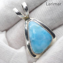 Load image into Gallery viewer, Larimar Pendant | 925 Sterling Silver | Freeform Triangle | Bezel Set | Dominican Republic Caribbean | Ocean Sky blue Pectolite | Crystal Heart Melbourne est 1986