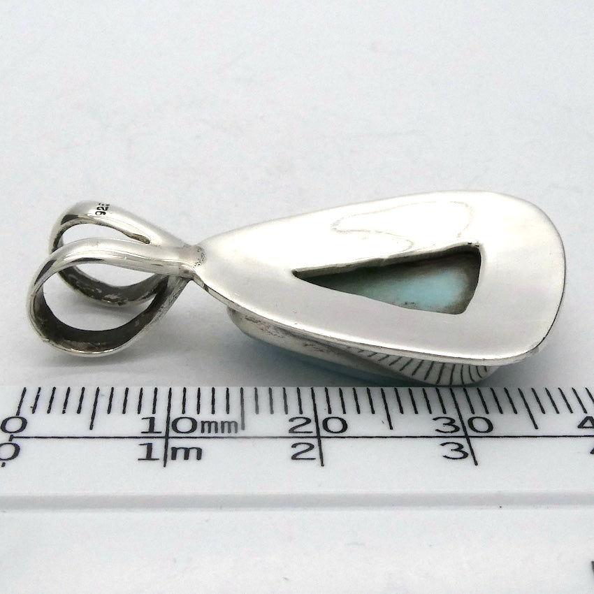 Larimar Pendant | 925 Sterling Silver | Freeform Triangle | Bezel Set | Dominican Republic Caribbean | Ocean Sky blue Pectolite | Crystal Heart Melbourne est 1986