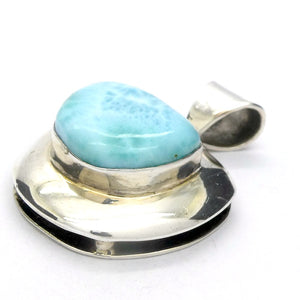 Larimar Pendant | 925 Sterling Silver | Freeform Cabochon| Bezel Set | Dominican Republic Caribbean | Ocean Sky blue Pectolite | Crystal Heart Melbourne est 1986