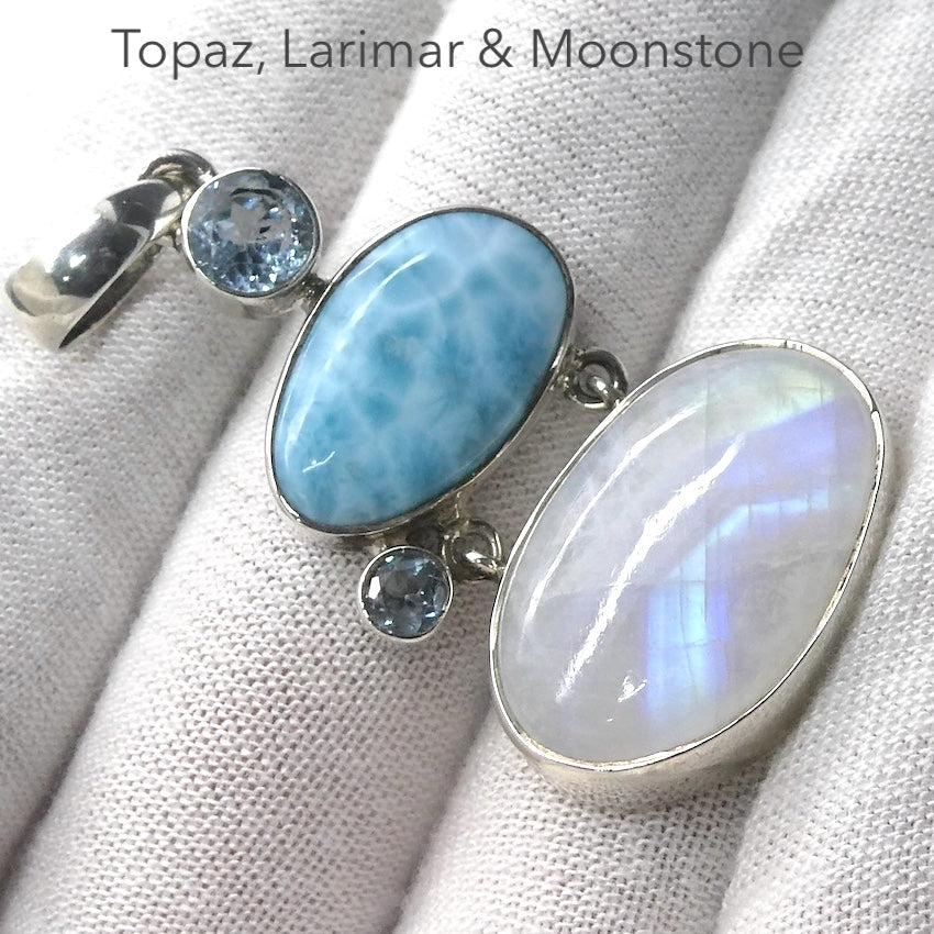 Larimar Pendant with Moonstone and Topaz | 925 Sterling Silver | Crystal Heart Melbourne est 1986