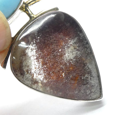 Larimar Pendant over Lodolite Teardrop, 925 Sterling Silver