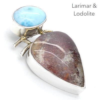 Larimar Pendant over Lodolite Teardrop, 925 Sterling Silver