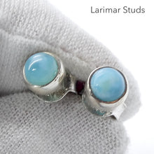 Load image into Gallery viewer, Larimar Stud Earrings, Cabochon Rounds, 925 Sterling Silver
