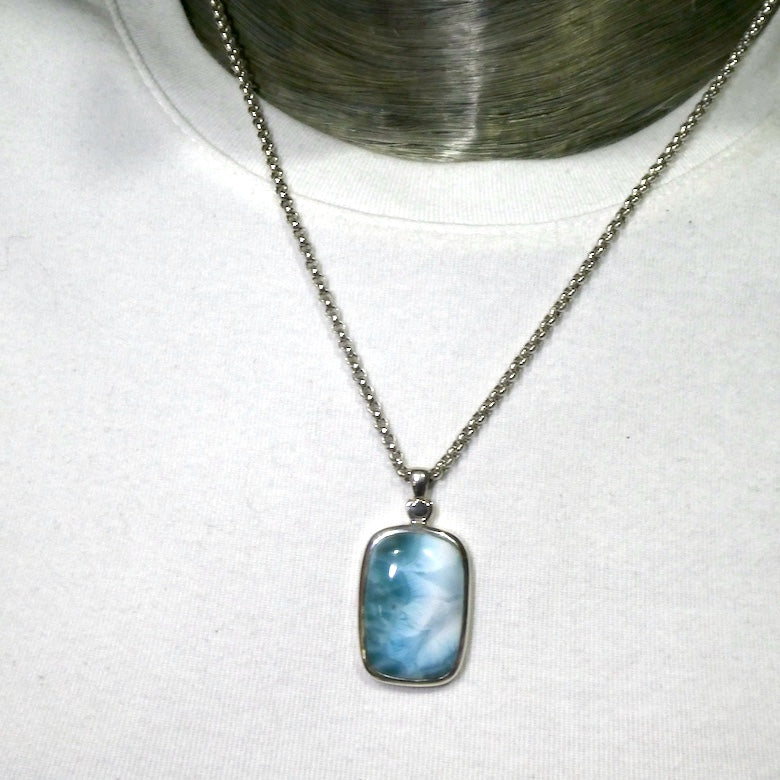Larimar Pendant | 925 Sterling Silver | Oblong Cab | Bezel Set | Dominican Republic Caribbean | Oceanic Sky blue Pectolite | Crystal Heart Melbourne est 1986