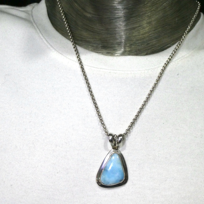Larimar Pendant | 925 Sterling Silver | Freeform Triangle | Bezel Set | Dominican Republic Caribbean | Ocean Sky blue Pectolite | Crystal Heart Melbourne est 1986