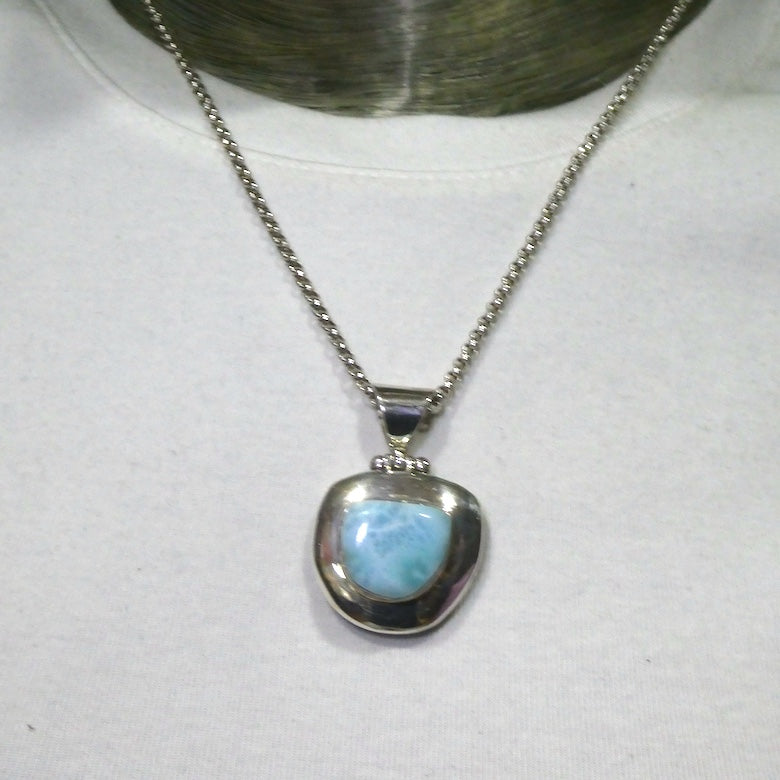 Larimar Pendant | 925 Sterling Silver | Freeform Cabochon| Bezel Set | Dominican Republic Caribbean | Ocean Sky blue Pectolite | Crystal Heart Melbourne est 1986