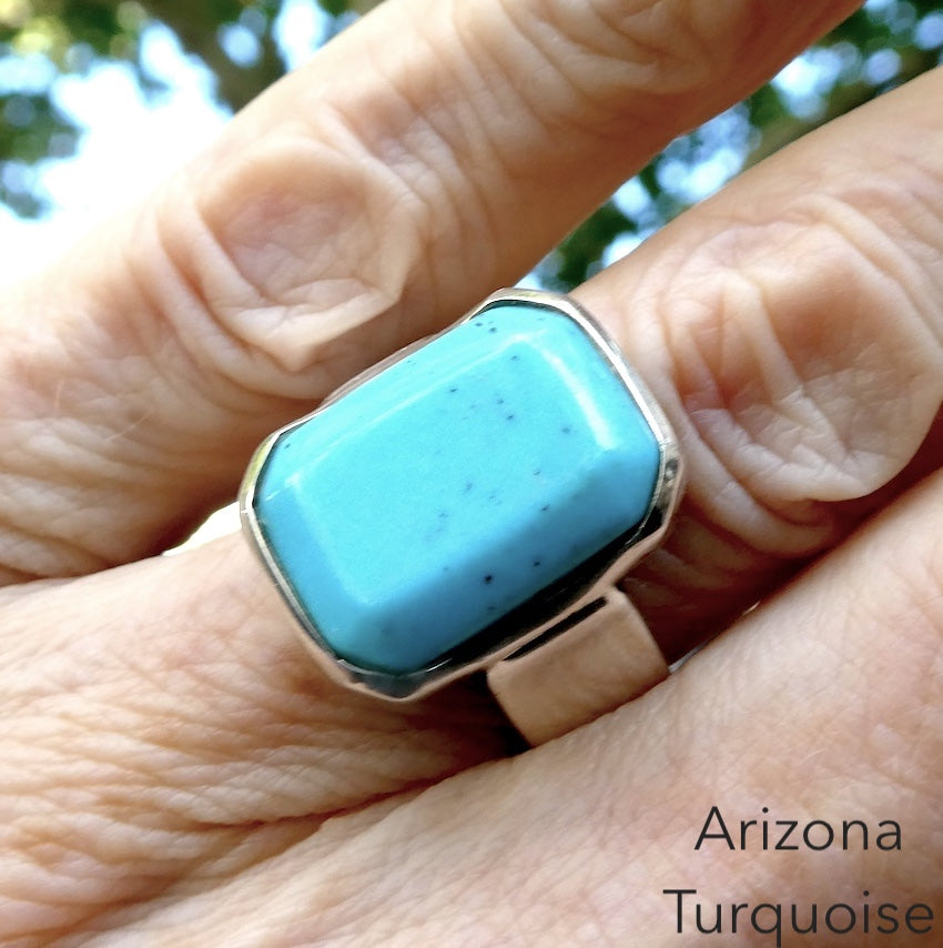 Turquoise Ring | Oblong Cab | 925 Sterling Silver | Italian Designer | Arizona Robin's Egg Blue | US Size 7.75 | AUS Size P | Crystal Heart Australia est 1986