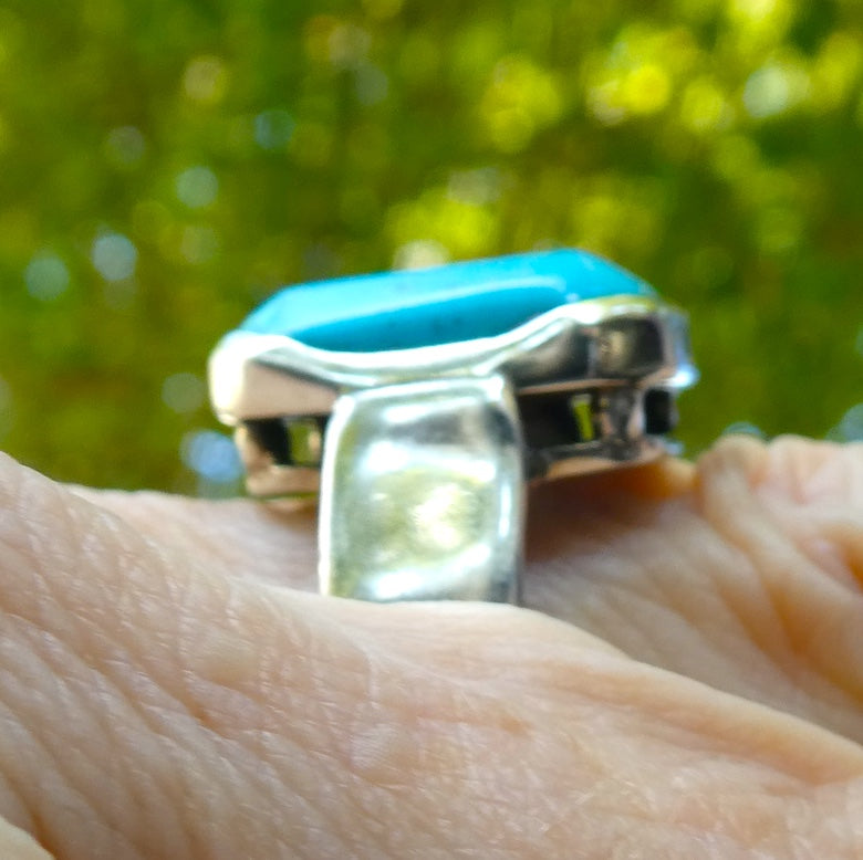 Turquoise Ring | Oblong Checkerboard | 925 Sterling Silver | Italian Designer | Arizona Robin's Egg Blue | US Size 7.75 | AUS Size P | Crystal Heart Australia est 1986