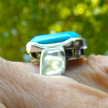 Load image into Gallery viewer, Turquoise Ring | Oblong Checkerboard | 925 Sterling Silver | Italian Designer | Arizona Robin's Egg Blue | US Size 7.75 | AUS Size P | Crystal Heart Australia est 1986