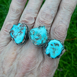 Turquoise Ring | Raw Polished Nuggets | Indian Silver | Beautiful Blue, Black Veins | Adjustable US Size 7.5 to 9 | Crystal Heart Australia est 1986