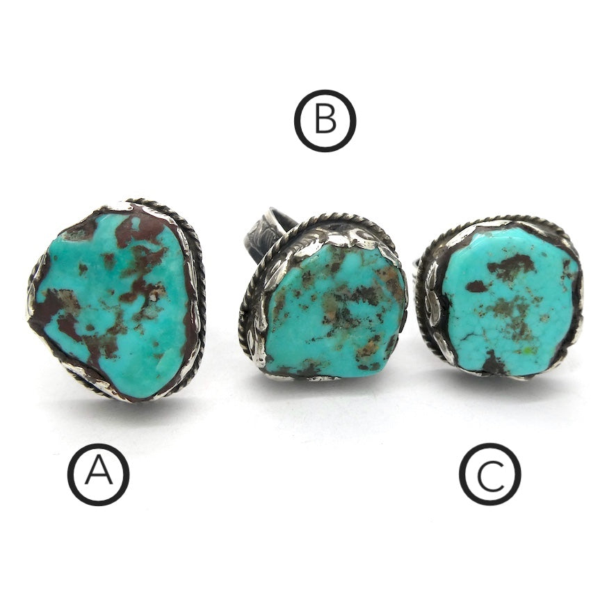 Turquoise Ring | Raw Polished Nuggets | Indian Silver | Beautiful Blue, Black Veins | Adjustable US Size 7.5 to 9 | Crystal Heart Australia est 1986