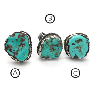 Turquoise Ring | Raw Polished Nuggets | Indian Silver | Beautiful Blue, Black Veins | Adjustable US Size 7.5 to 9 | Crystal Heart Australia est 1986