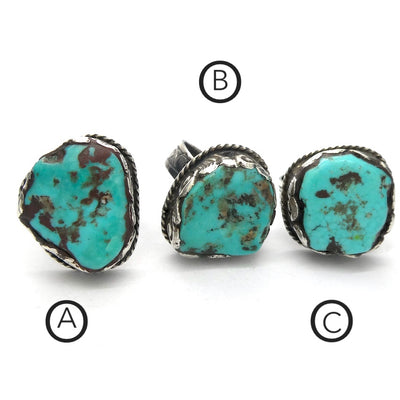Turquoise Ring | Raw Polished Nuggets | Indian Silver | Beautiful Blue, Black Veins | Adjustable US Size 7.5 to 9 | Crystal Heart Australia est 1986