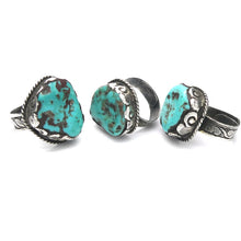 Load image into Gallery viewer, Turquoise Ring | Raw Polished Nuggets | Indian Silver | Beautiful Blue, Black Veins | Adjustable US Size 7.5 to 9 | Crystal Heart Australia est 1986