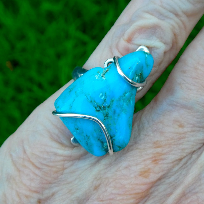 Arizona Turquoise Ring | Polished Freeform Nugget | Robins Egg Blue | 925 Sterling Silver | US Size 7 | AUS Size N1/2 | Crystal Heart Australia est 1986