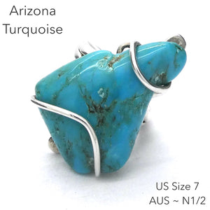 Arizona Turquoise Ring | Polished Freeform Nugget | Robins Egg Blue | 925 Sterling Silver | US Size 7 | AUS Size N1/2 | Crystal Heart Australia est 1986