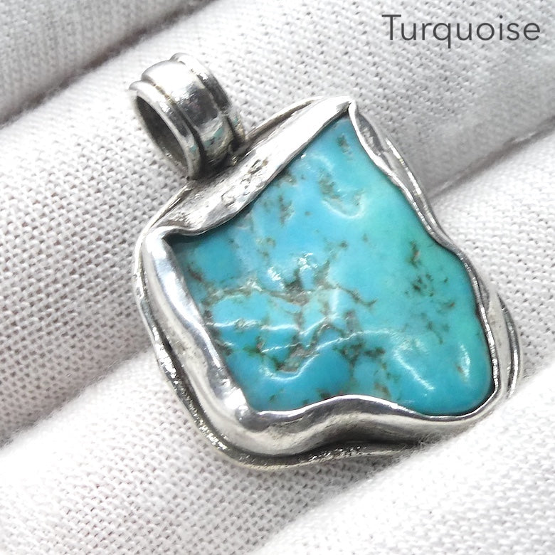 Tibetan Turquoise Pendant | Freeform Nugget | Lovely Blue | 925 Silver | Handcrafted | Unalome Symbol | Sagittarius Taurus Pisces | Crystal Heart Melbourne est 1986