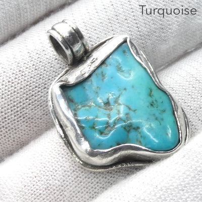 Tibetan Turquoise Pendant | Freeform Nugget | Lovely Blue | 925 Silver | Handcrafted | Unalome Symbol | Sagittarius Taurus Pisces | Crystal Heart Melbourne est 1986