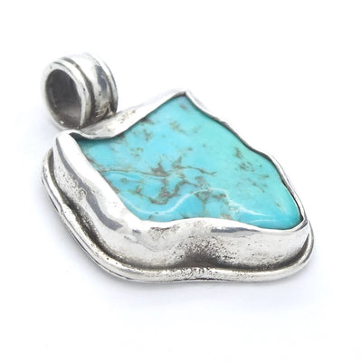 Tibetan Turquoise Pendant | Freeform Nugget | Lovely Blue | 925 Silver | Handcrafted | Unalome Symbol | Sagittarius Taurus Pisces | Crystal Heart Melbourne est 1986