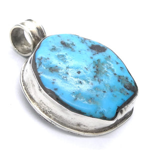 Tibetan Turquoise Pendant | Freeform Nugget | Sky Blue | 925 Silver | Handcrafted | Unalome Symbol | Sagittarius Taurus Pisces | Crystal Heart Melbourne est 1986