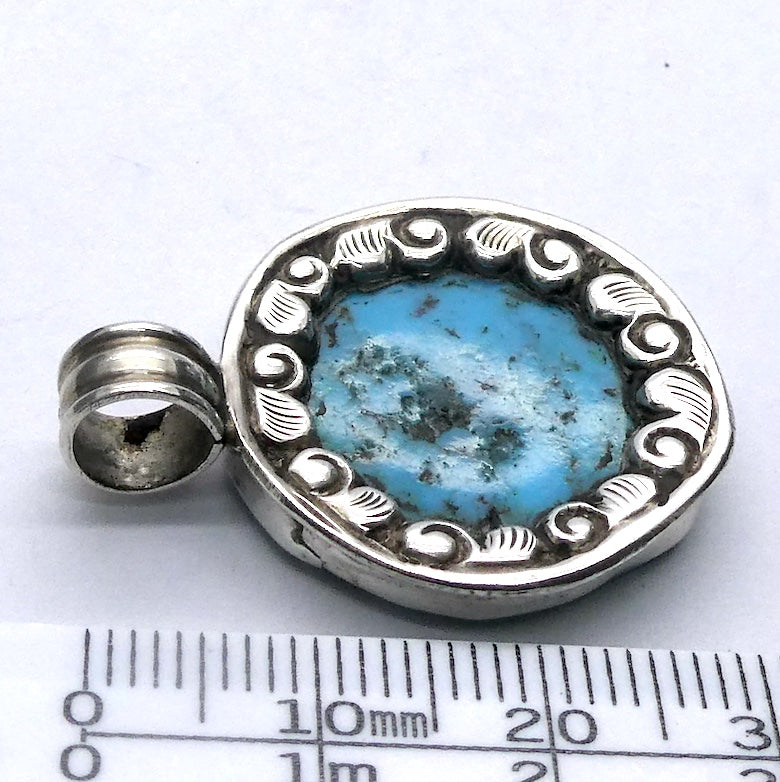Tibetan Turquoise Pendant | Freeform Nugget | Sky Blue | 925 Silver | Handcrafted | Unalome Symbol | Sagittarius Taurus Pisces | Crystal Heart Melbourne est 1986