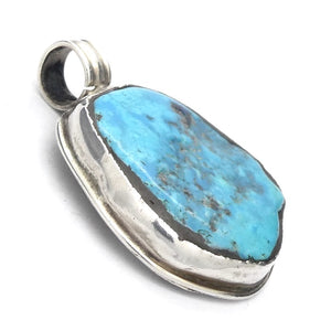 Tibetan Turquoise Pendant | Freeform Nugget | Sky Blue | 925 Silver | Handcrafted | Unalome Symbol | Sagittarius Taurus Pisces | Crystal Heart Melbourne est 1986
