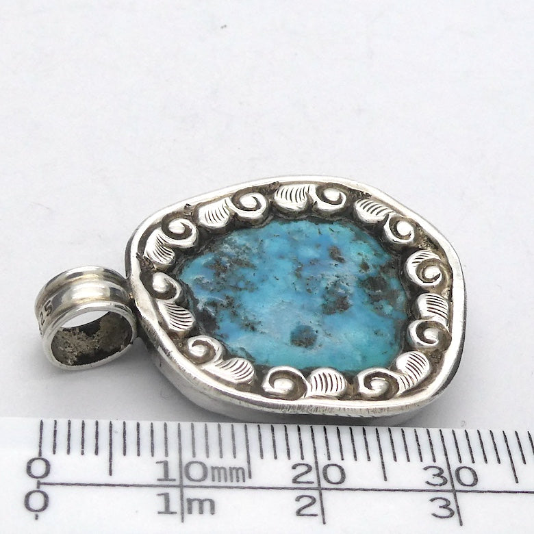 Tibetan Turquoise Pendant | Freeform Nugget | Sky Blue | 925 Silver | Handcrafted | Unalome Symbol | Sagittarius Taurus Pisces | Crystal Heart Melbourne est 1986