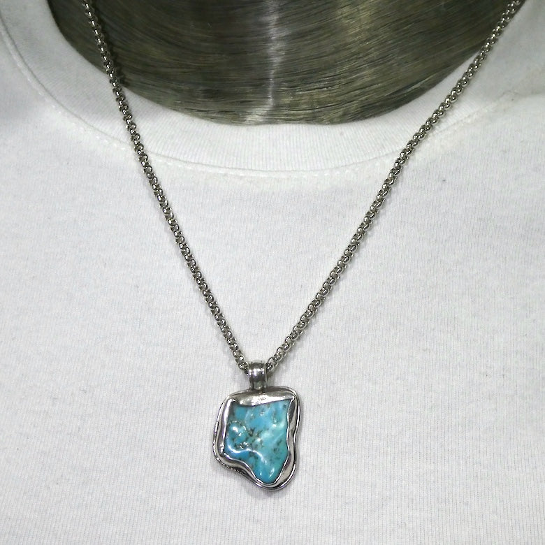 Tibetan Turquoise Pendant | Freeform Nugget | Lovely Blue | 925 Silver | Handcrafted | Unalome Symbol | Sagittarius Taurus Pisces | Crystal Heart Melbourne est 1986