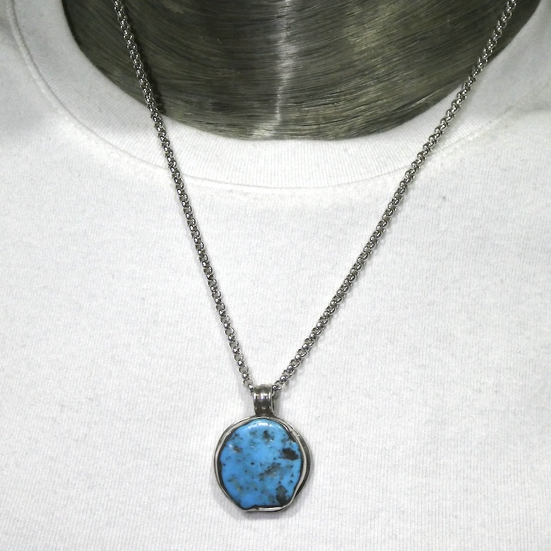 Tibetan Turquoise Pendant | Freeform Nugget | Sky Blue | 925 Silver | Handcrafted | Unalome Symbol | Sagittarius Taurus Pisces | Crystal Heart Melbourne est 1986