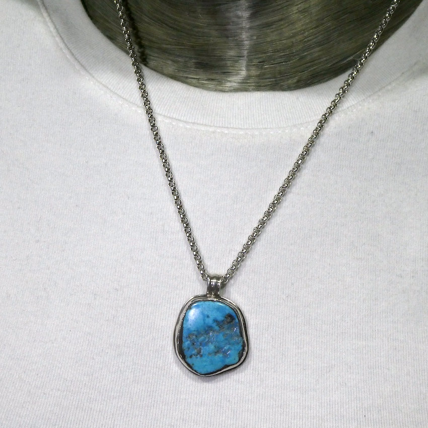 Tibetan Turquoise Pendant | Freeform Nugget | Sky Blue | 925 Silver | Handcrafted | Unalome Symbol | Sagittarius Taurus Pisces | Crystal Heart Melbourne est 1986