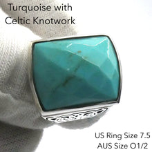 Load image into Gallery viewer, 925 Sterling Silver Ring | Arizona Turquoise | Celtic Knotwork | Oblong Checkerboard | US Size 7.5 | Aus O1/2 | Crystal Heart Melbourne Australia since 1986