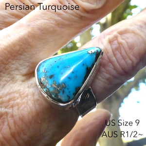 Persian Turquoise Ring | 925 Silver | Teardrop | Golden crystals Pyrites | Sagittarius Scorpio Pisces | US Size ( | AUS R1/2 | Crystal Heart Melbourne est 1986