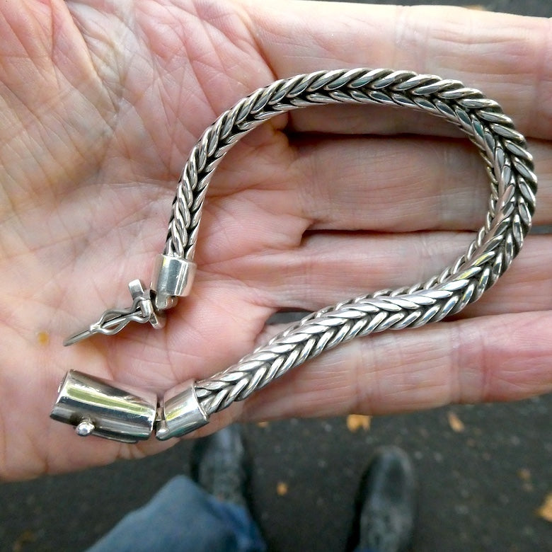 Bracelet 925 Sterling Silver Snake Chain | Oval Cross Section | Strong Push Pull Clasp | DK Trade Mark | Masculine style with a touch of class | Crystal Heart Melbourne Australia since 1986